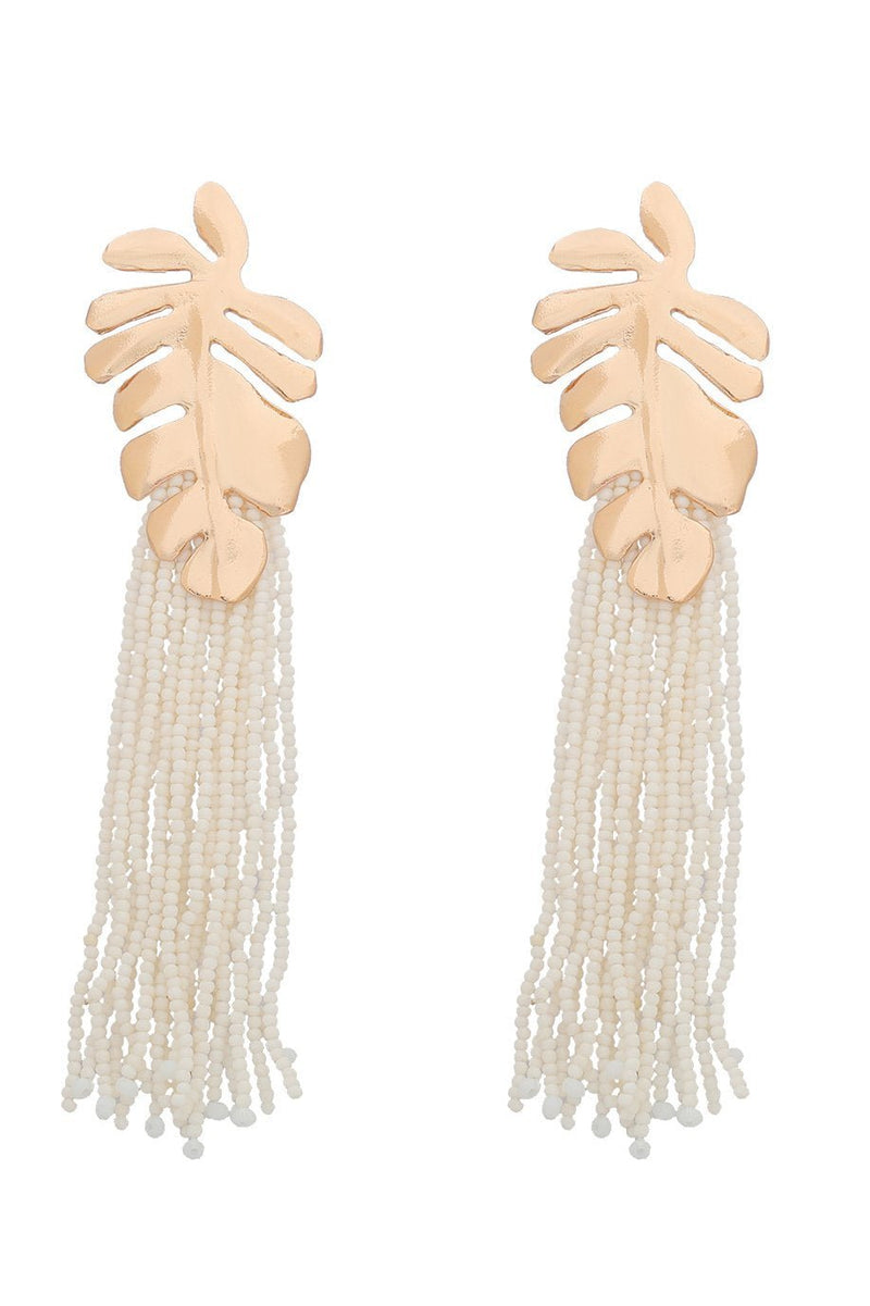 Palm Frond Beads Tassel Earring