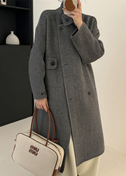 New Coffee Stand Collar Double Breast Woolen Coat Winter