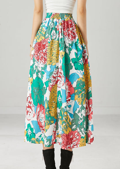 Green Print Cotton Holiday Skirt Exra Large Hem Spring
