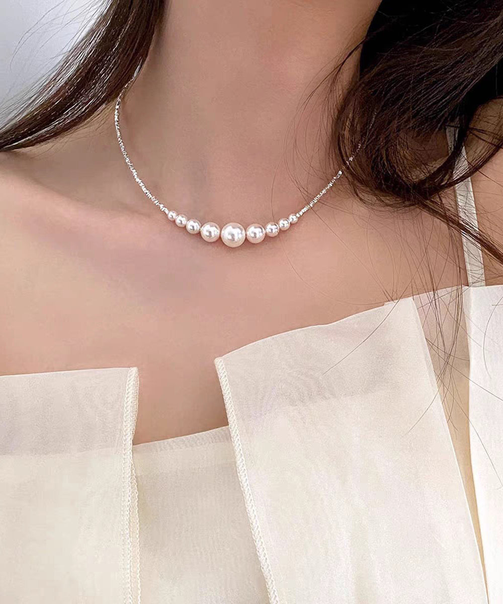 White Alloy Broken Silver Pearl Pendant Necklace