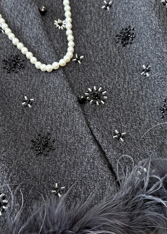 French Grey Sequins Fuzzy Fur Fluffy Waistcoat Fall