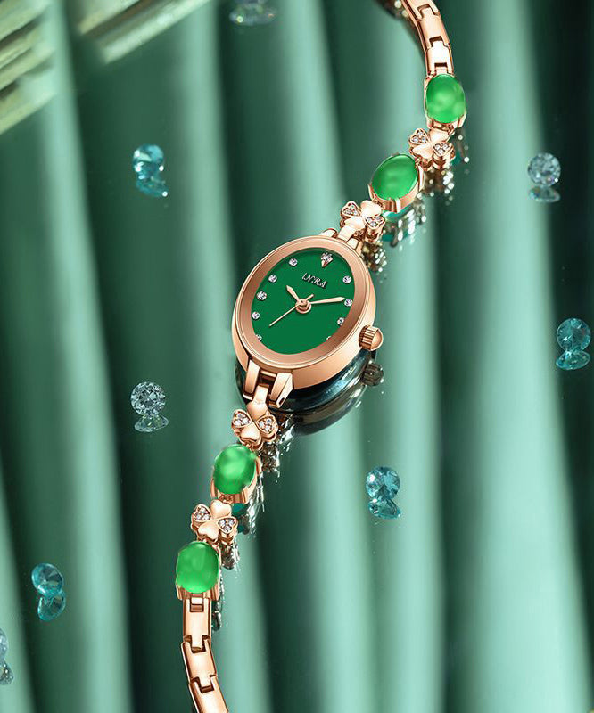 Green Alloy Zircon Tempere Glass Watches