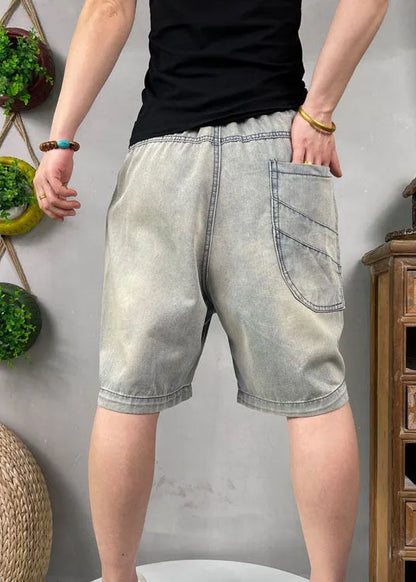 Natural Blue Embroideried Denim Shorts Summer
