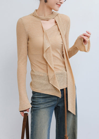 Khaki Asymmetrical Cotton Blouse Top Spring