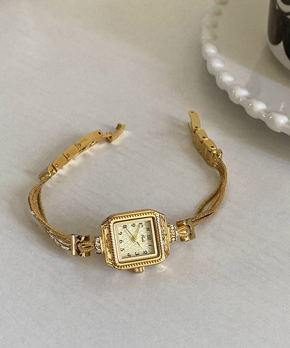 Vogue Gold Stainless Steel Zircon Chain Square Watches