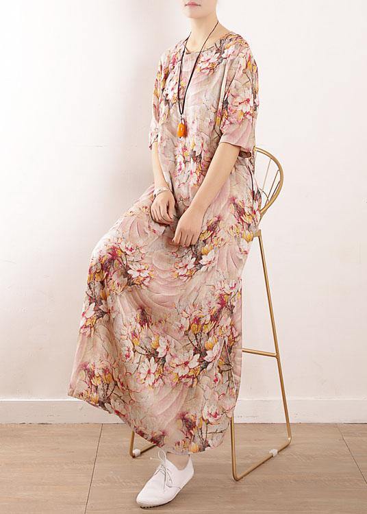 Pink Print Oriental Summer Maxi Dress