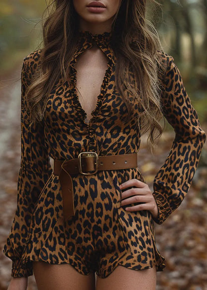 Ruffled Hollow Out Cotton Jumpsuits Long Sleeve