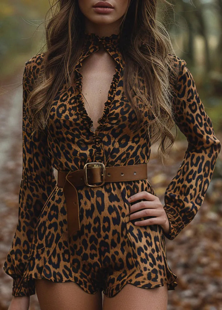 Ruffled Hollow Out Cotton Jumpsuits Long Sleeve