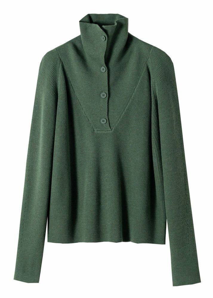 Simple Green Button Wool Knit Top Spring