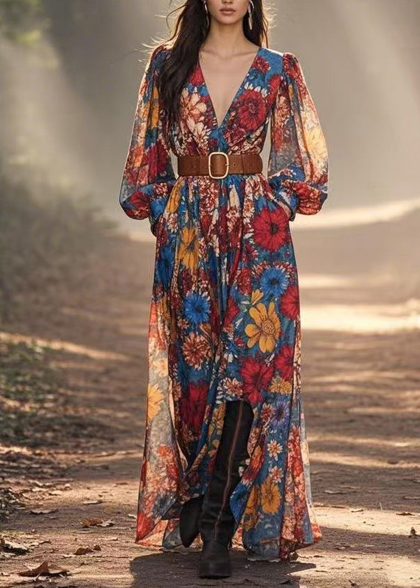 spring neck chiffon maxi dress SSYS Leland V Neck Sleeveless Pleated Chiffon Maxi Dress In Coral