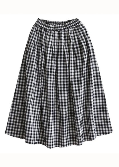 Plaid Wrinkled Pockets Patchwork Cotton Skirts Summer
