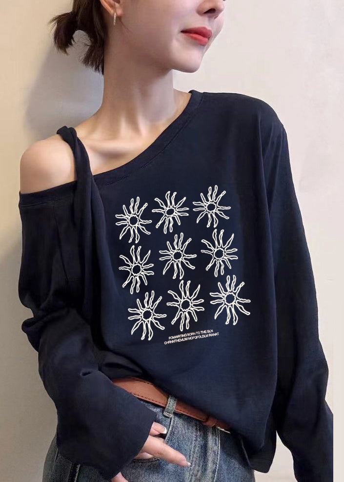 White Asymmetrical One Shoulder Print Top Fall