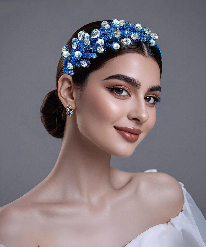 Handmade Blue Weave Acrylic Pearl Zircon Hairpiece
