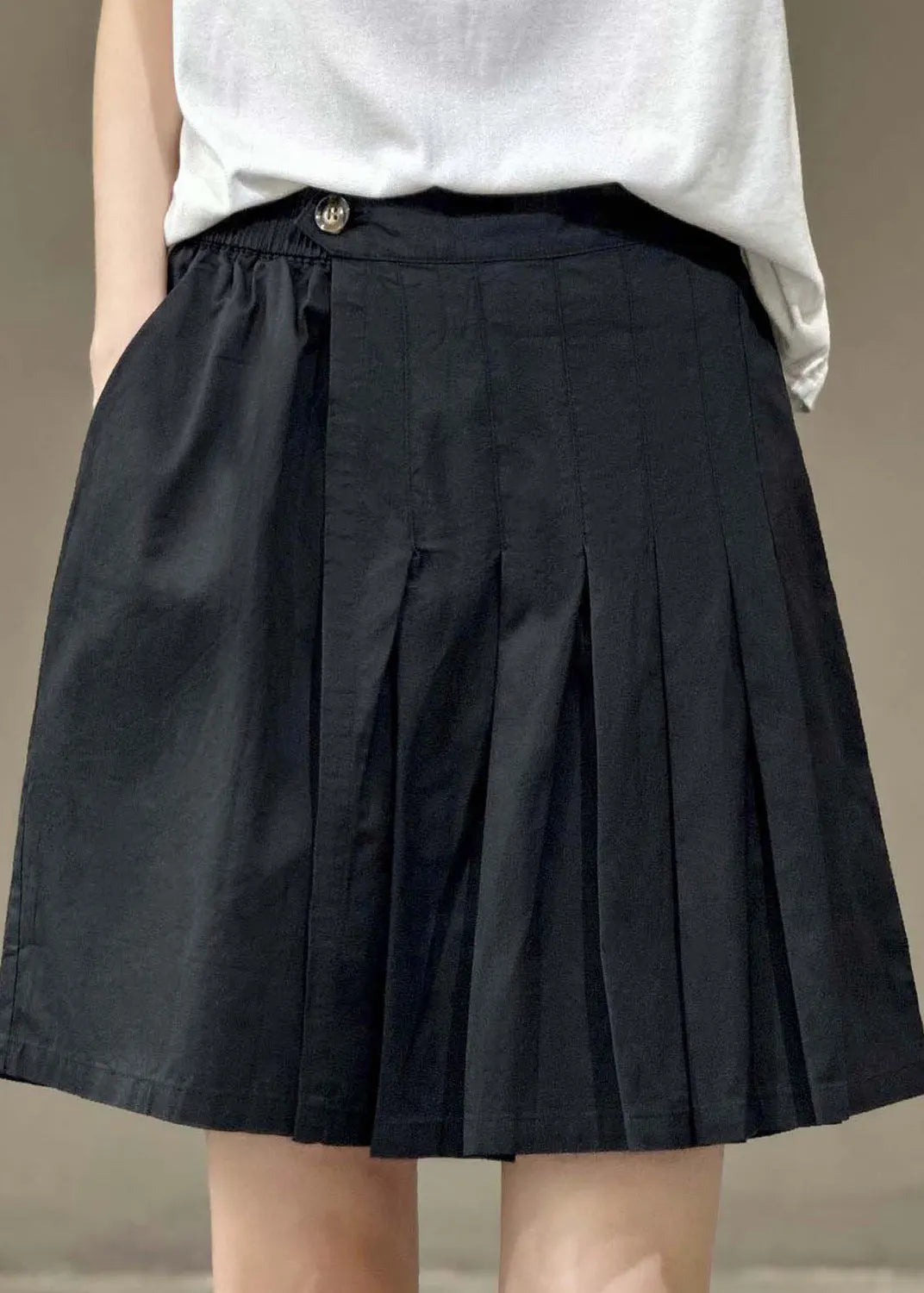 Versatile Green Elastic Waist Pleated Shorts Skirt Summer