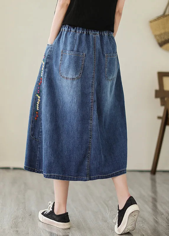 Blue Embroideried Pockets Denim Skirts Summer