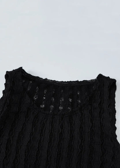 Slim Fit Black O Neck Hollow Out Knit Tanks Sleeveless