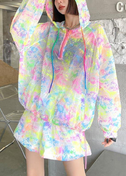 Rainbow Tie Dye Upf 50+ Coat Jacket Two Pieces Set Summer