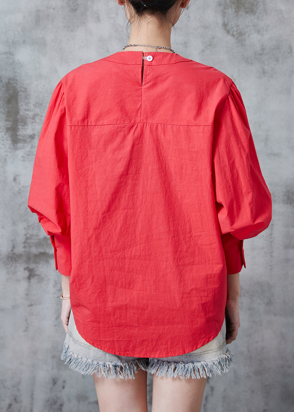 Red Cinched Cotton Sweatshirts Top Summer