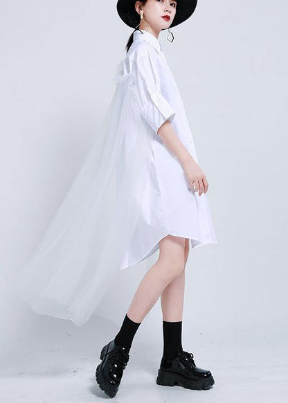 White Peter Pan Collar Button Holiday Summer Cotton Dress