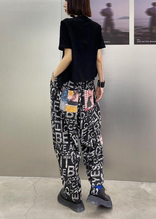 Black Graphic High Waist Wide Leg Pants