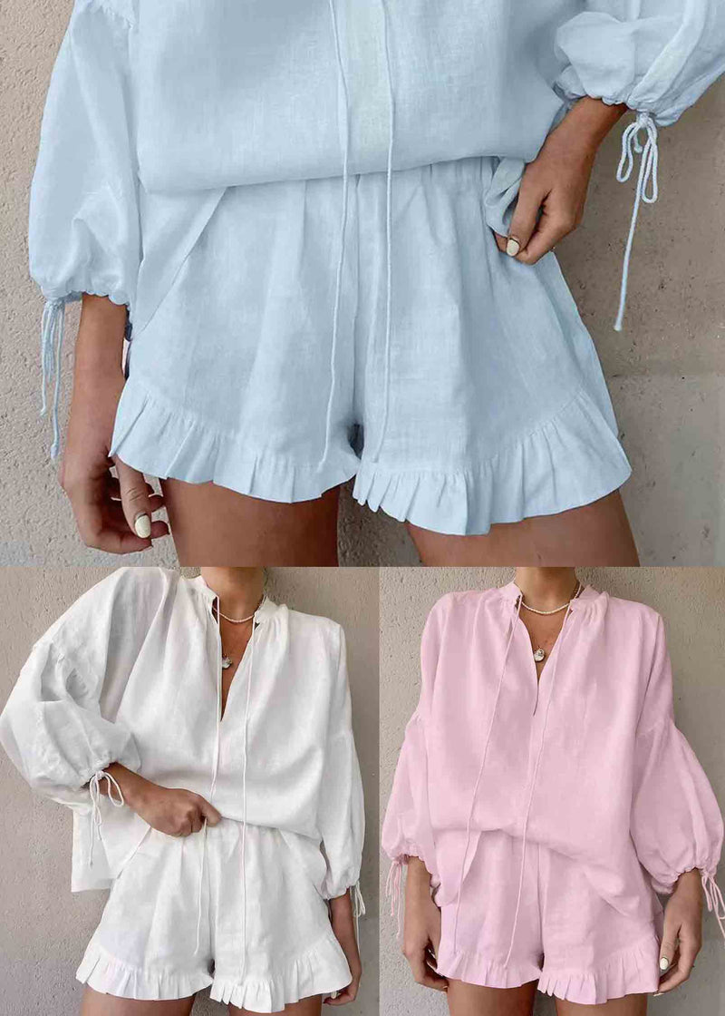 White Oversized Ruffled Cotton Sets 2 Pieces Summer