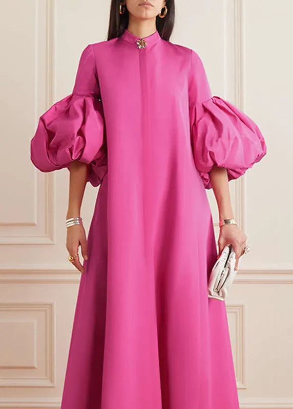Rose Stand Collar Maxi Dress Petal Sleeve