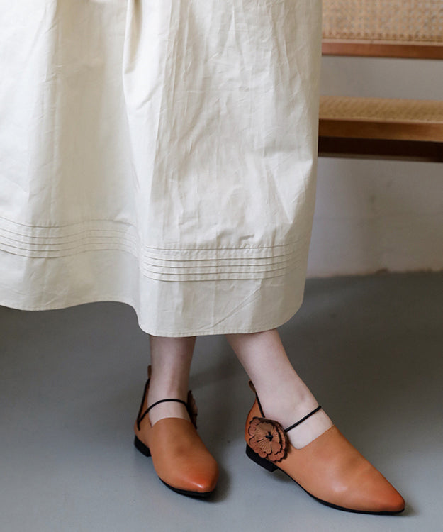 Pointed Toe Flat Shoes for Pink Brown Cowhide Leather