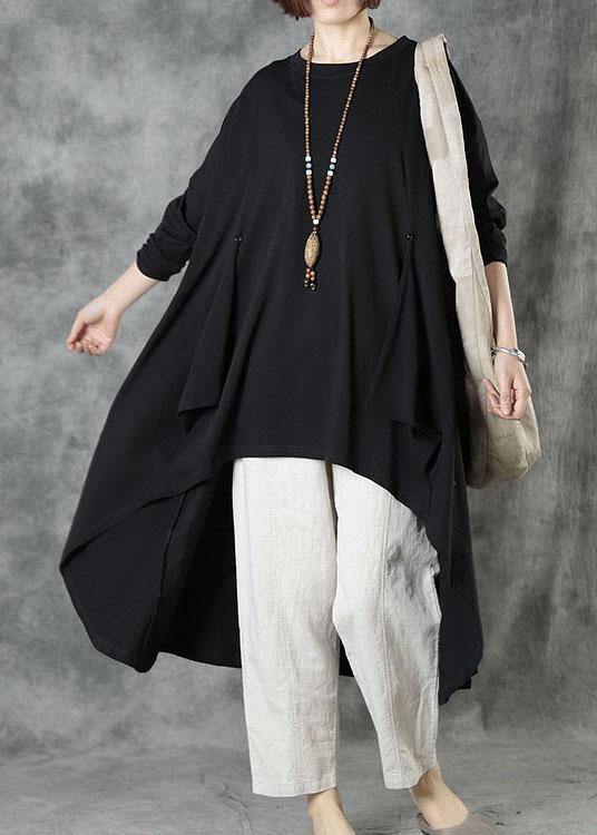 Black O-neck Asymmetrical Design Fall Top Long Sleeve