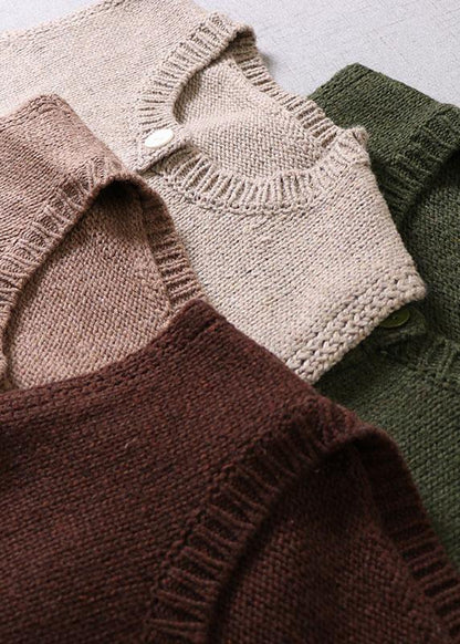 Modern Beige Pockets Button Fall Knit Vest