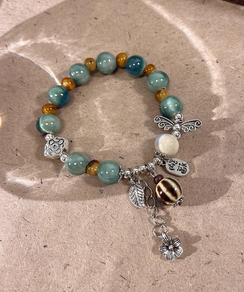 Silk Sterling Silver Jade Ceramics Beads Charm Bracelet