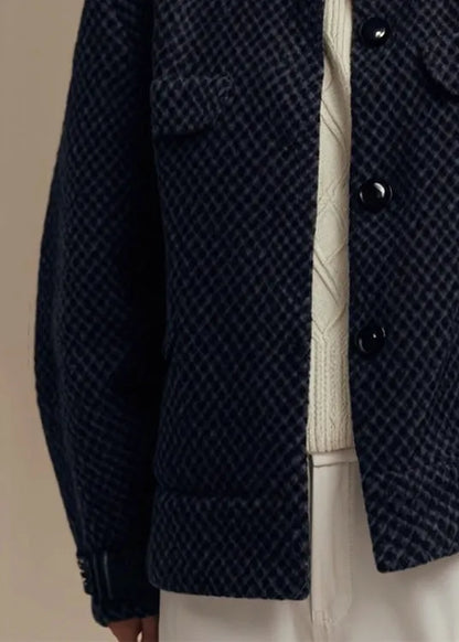 French Black O Neck Button Coat Winter