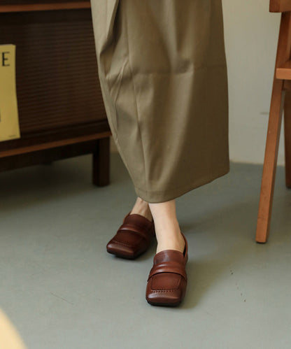 Boutique Apricot Loafers Cowhide Leather Loafer Shoes