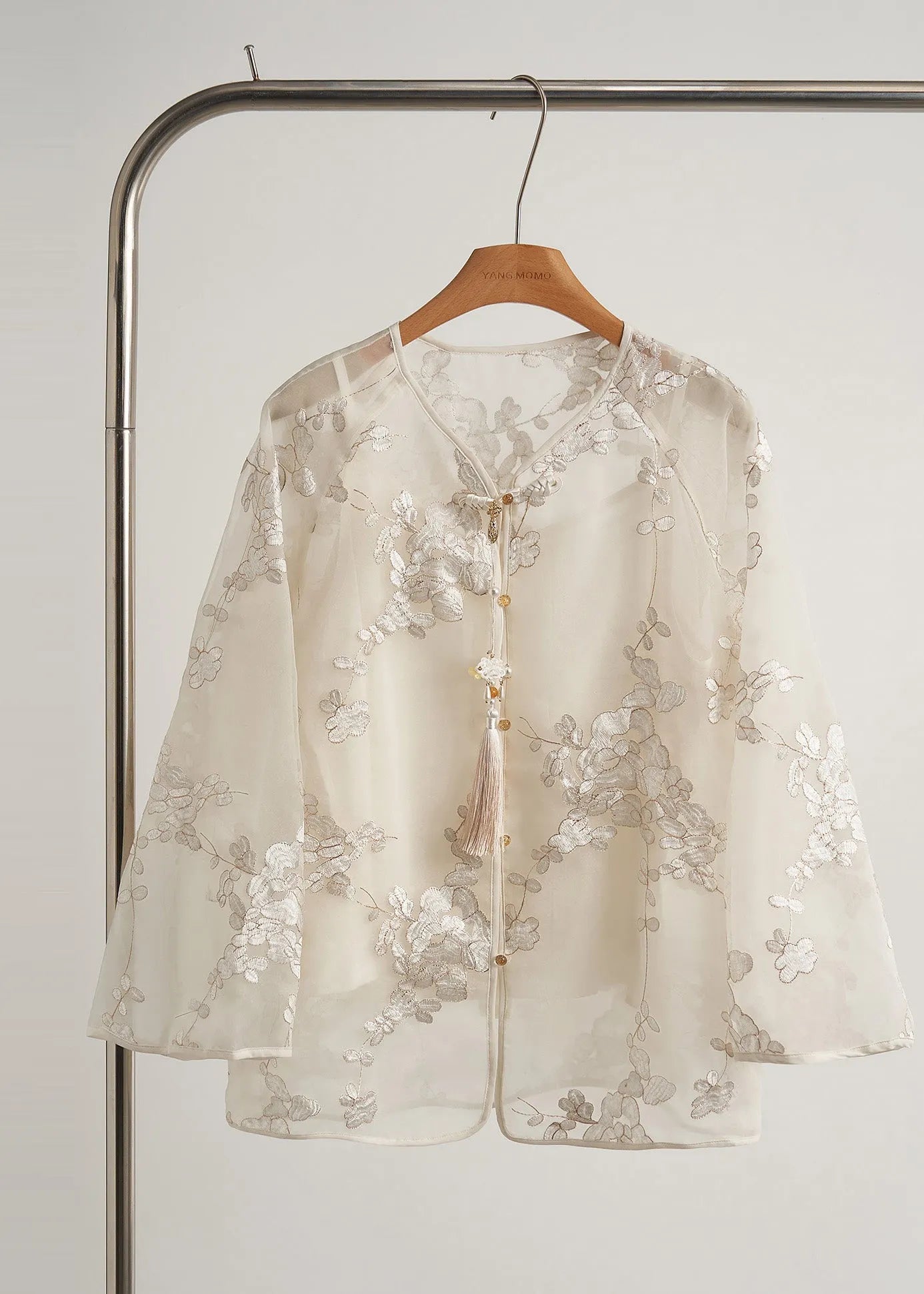 White Tasseled Embroidered Silk Coats Fall