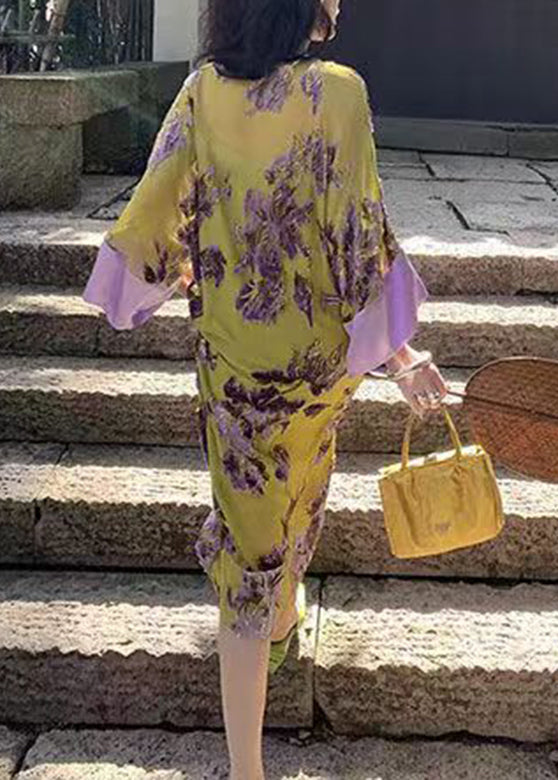 Green Printing Patchwork Chiffon Long Dress Spring
