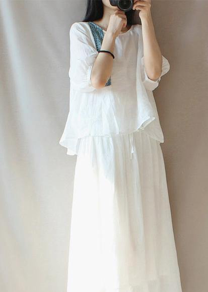 White Top Silhouette O Neck Lantern Sleeve Clothing Blouses