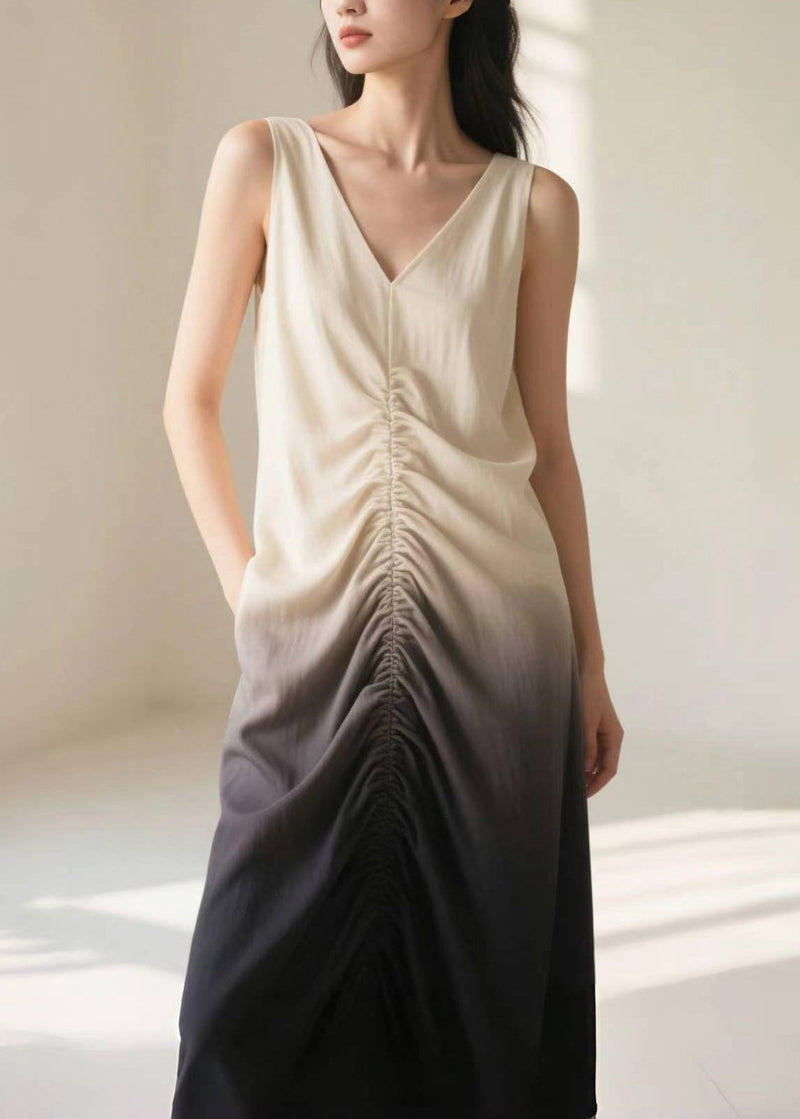 Unique Gradient Color Wrinkled Cotton Long Dress Summer