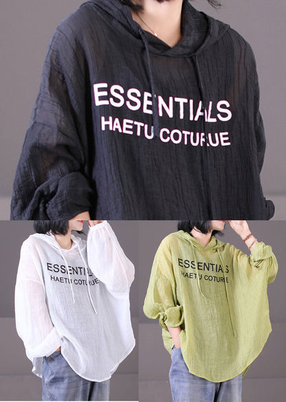 White Hooded Letter Print Cotton Upf 50+ Sweatshirt Top Long Sleeve