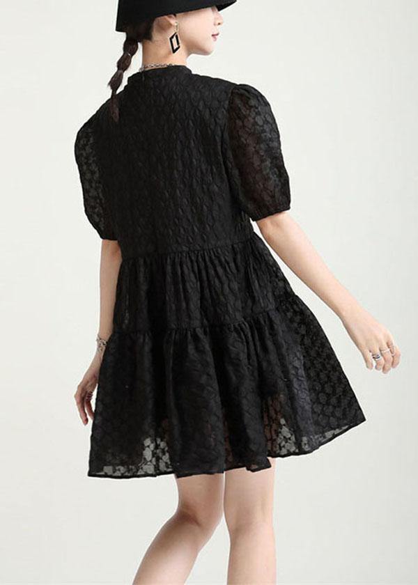 Style Black Puff Sleeve Patchwork Summer a Line Dresses