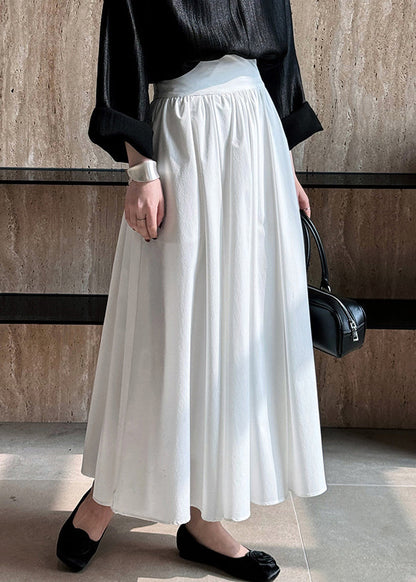 White Pockets Cotton Pleated Skirt High Waist