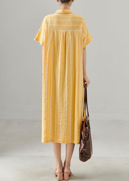 Yellow Striped Low High Design Cotton Dresses Summer