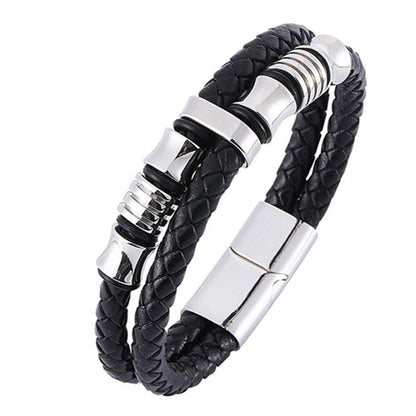 Layered Leather and Titanium Steel Spiritual Bracelet for Balance