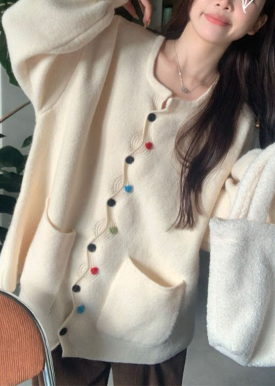 Coffee Pockets Button Cotton Knit Sweaters Coats Fall