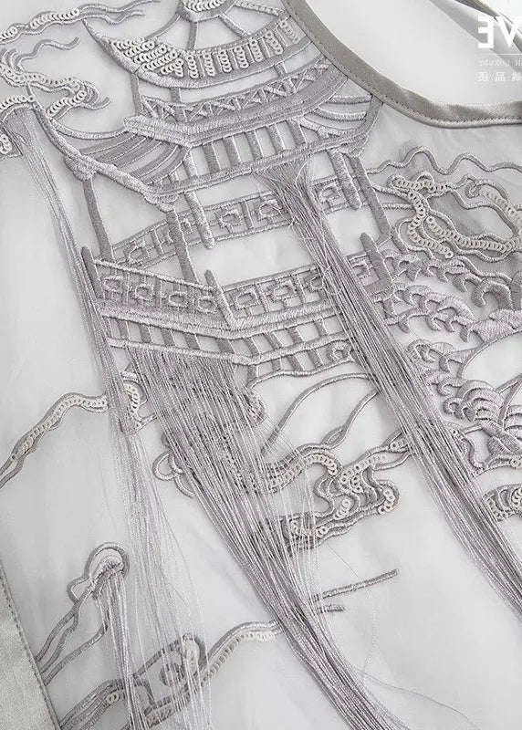 Modern Black O-neck Embroideried Silk Waistcoat Summer