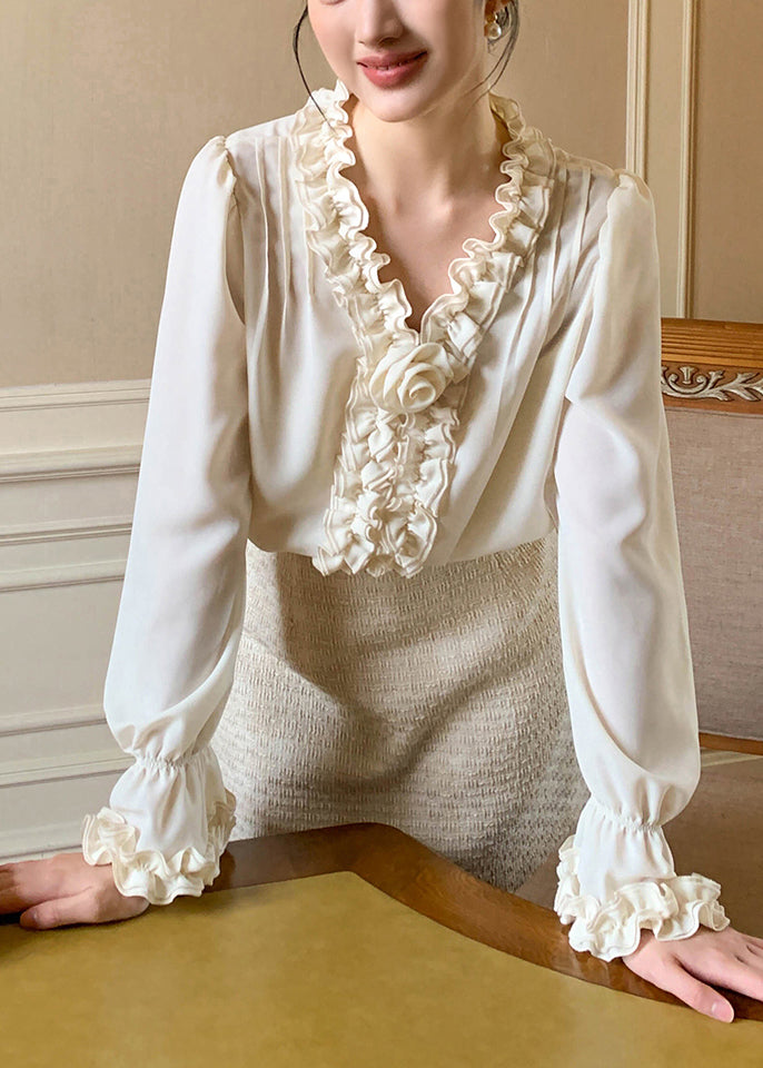 Art Apricot Ruffled Chiffon Shirt Petal Sleeve