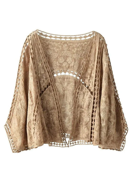 Modern Chocolate Jacquard Hollow Out Cotton Short Cardigans