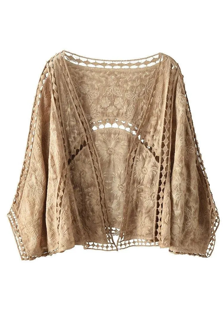 Modern Chocolate Jacquard Hollow Out Cotton Short Cardigans