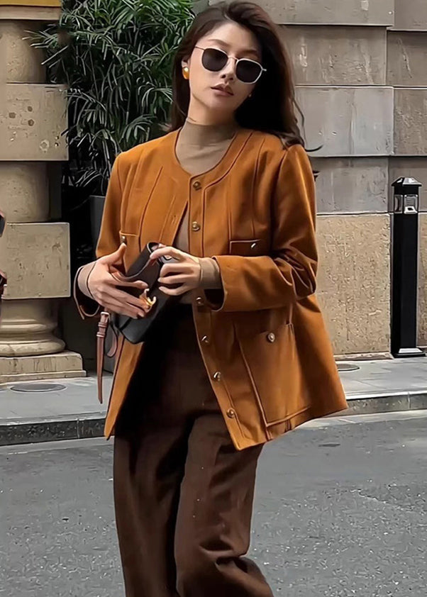 Caramel Metal Buttons Silm Fit Cotton Jacket Winter