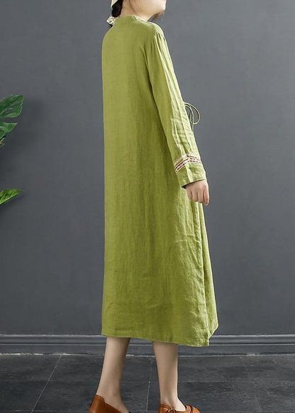 Diy Patchwork Lnspiration Green Embroidery Maxi Dress