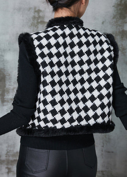 Black Plaid Warm Fleece Vests Spring