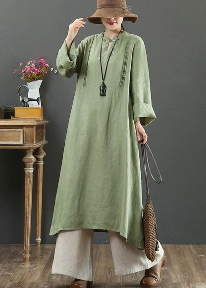 Diy Stand Collar Pockets Spring Tunic Shirts Green a Line Dress